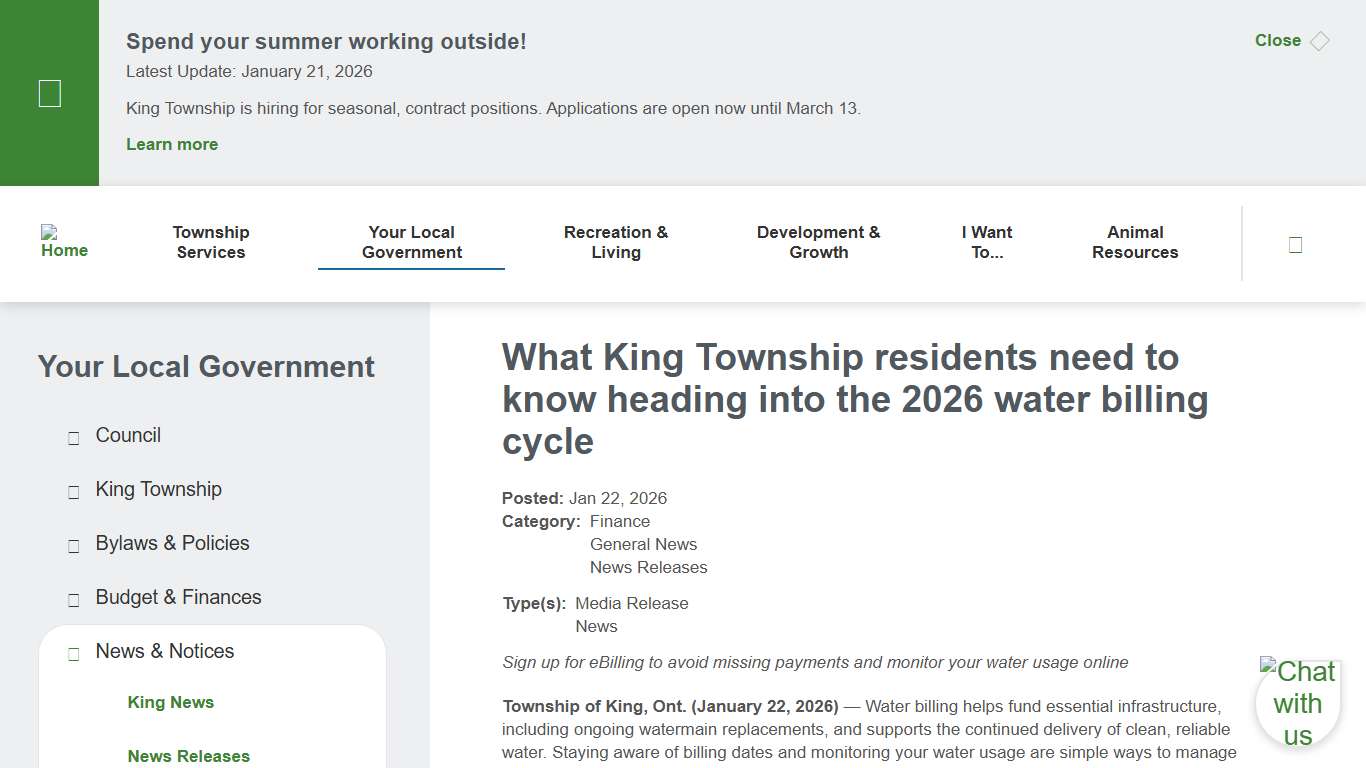 What King Township residents need to know heading into the 2026 water billing cycle Township Of King